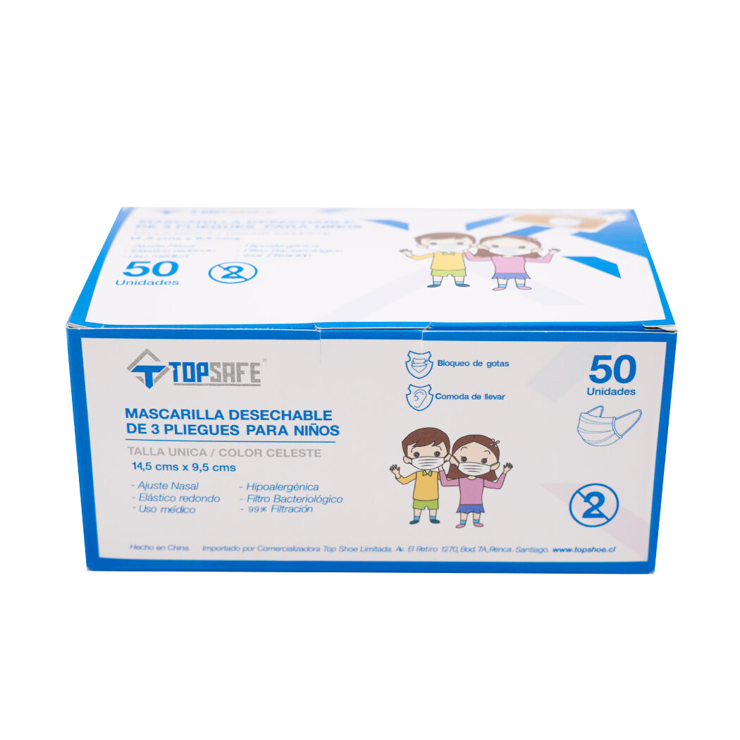 Mascarillas Desechables Niños 3 Pliegues x 50 