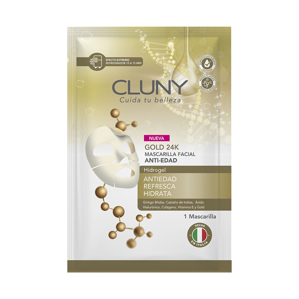 Mascarilla Facial Antiedad Cluny Hydrogel Face Mask Gold 24k 1 Unidad