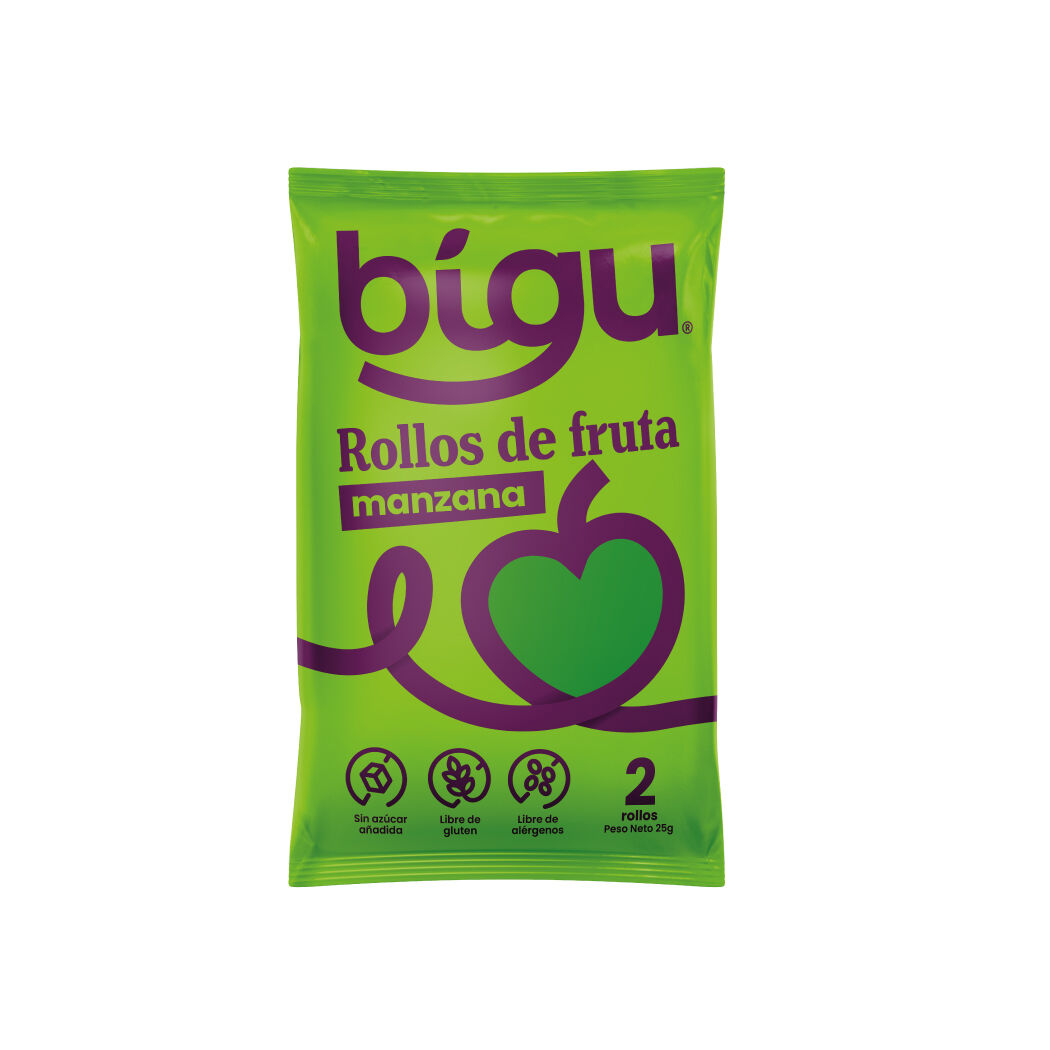 Bigu Manzana 25g Rollos de Fruta Deshidratada