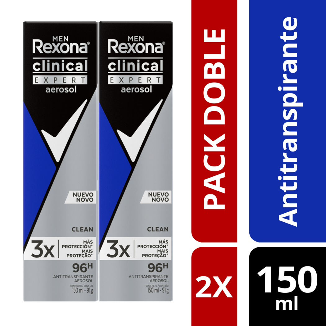 Pack Rexona Clinical Men Desodorante Antitranspirante Clean Hombre 150ml