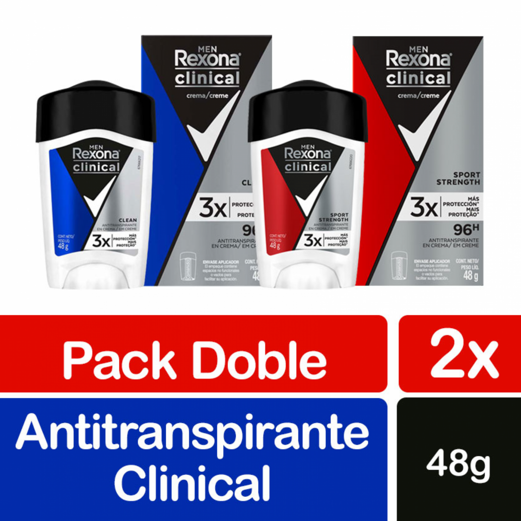 Pack Rexona Clinical, 2 Desodorante Masculino Crema En Barra
