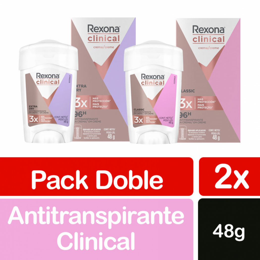 Pack Rexona Clinical, 2 Desodorante Femenino Crema En Barra