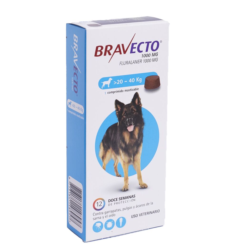 Bravecto 1000mg Perro 20 a 40kg 1 Comprimido Masticable