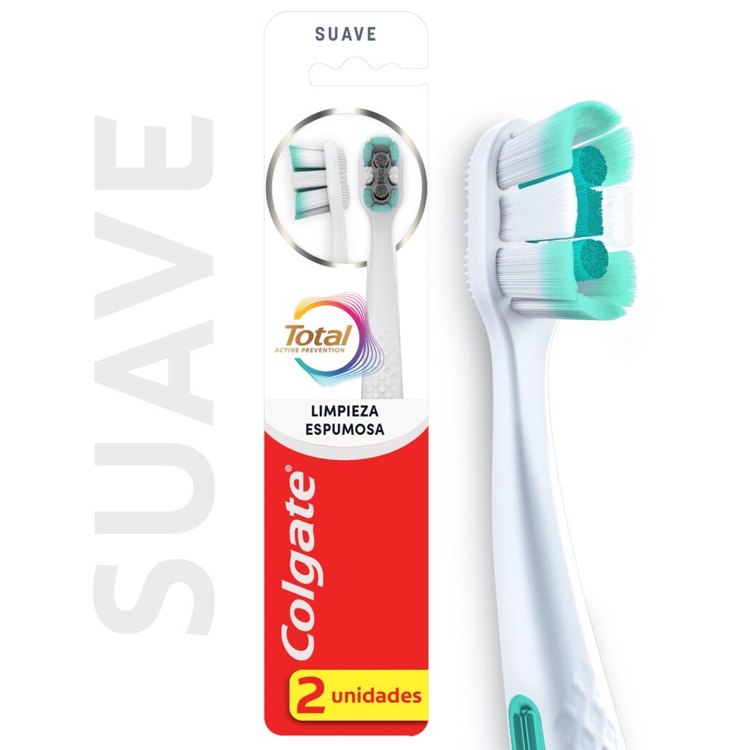 Cepillo De Dientes Colgate Total Limpieza Espumosa Suave 2 Unidades