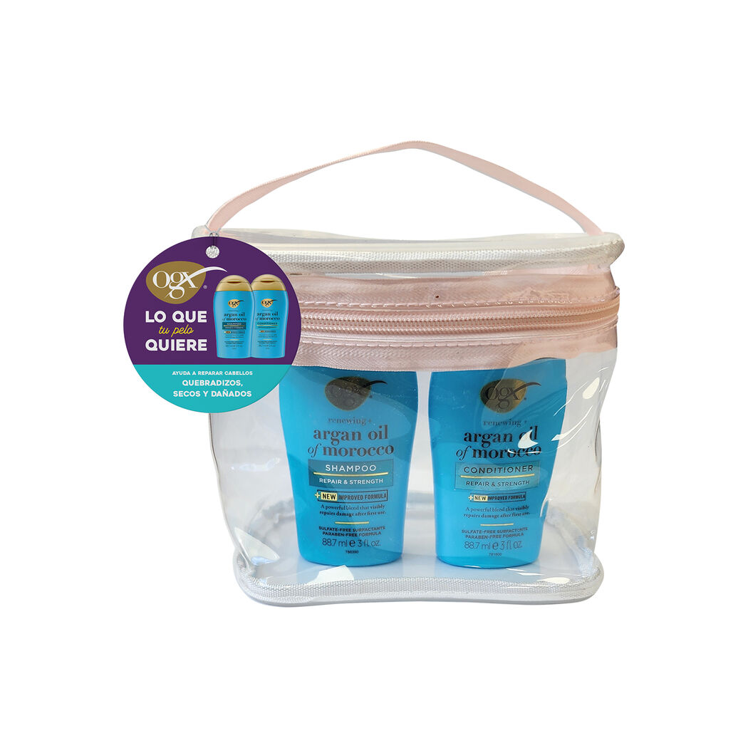 Pack OGX Shampoo y Acondicionador Travel Size + Cosmetiquero