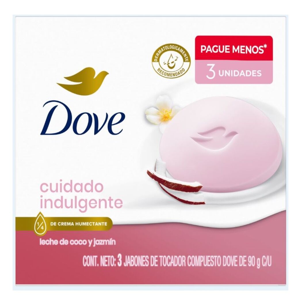 Dove Jabón Barra Cuidado Indulgente Coco Jazmín 3 Unidades