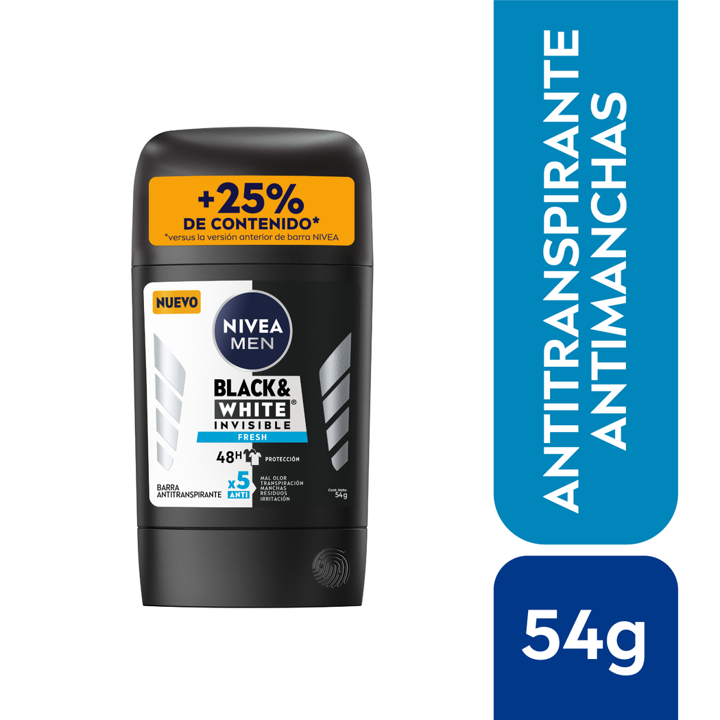 NIVEA MEN Black & White Invisible Fresh Antitranspirante Antimanchas Hombre 54g