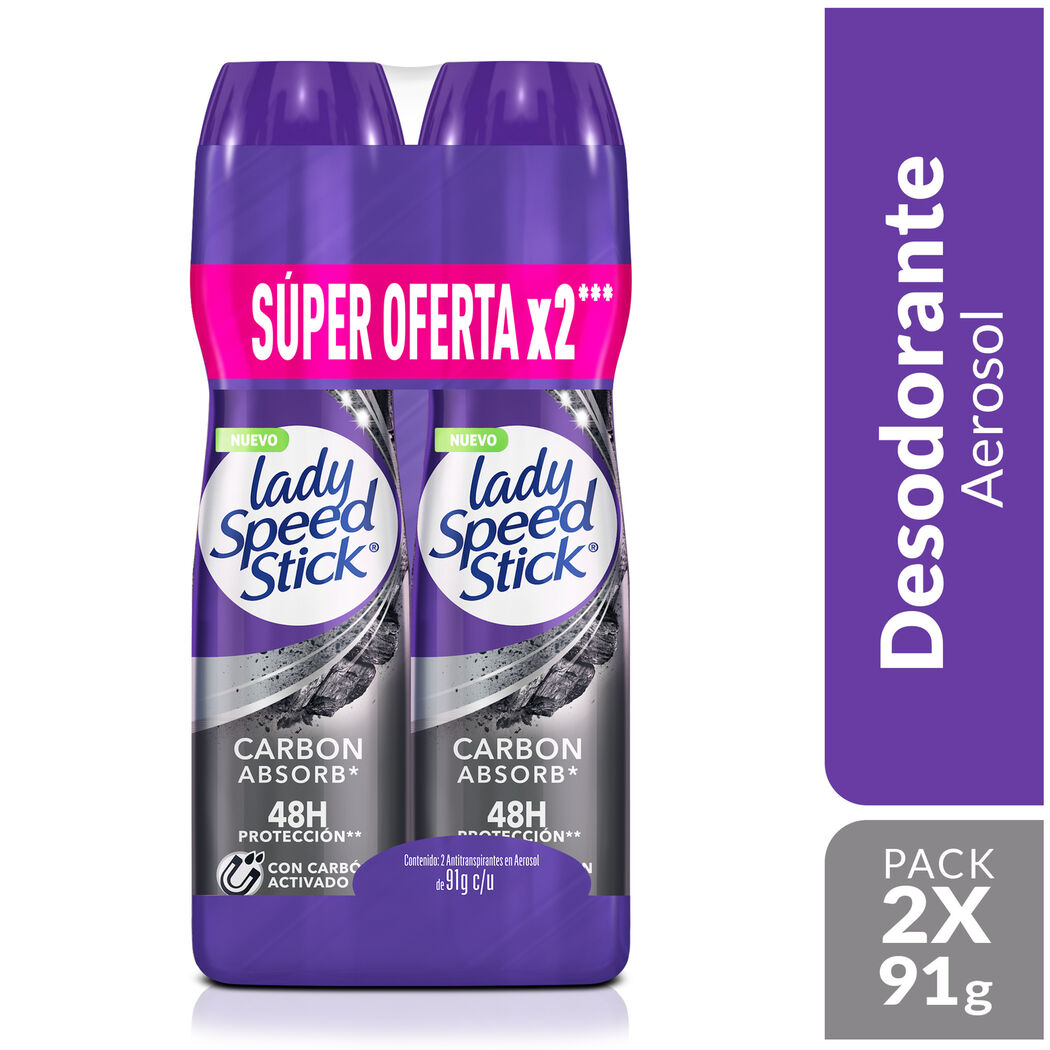 Lady Speed Stick Desodorante Spray Carbón 2 Unidades