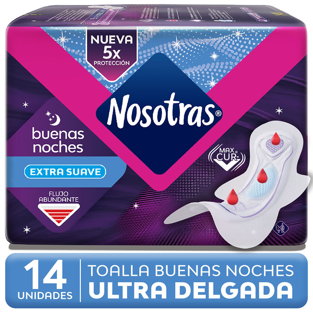 Nosotras Toalla Buenas Noches Ultra Delgada Tela Extra Suave 14 Unidades
