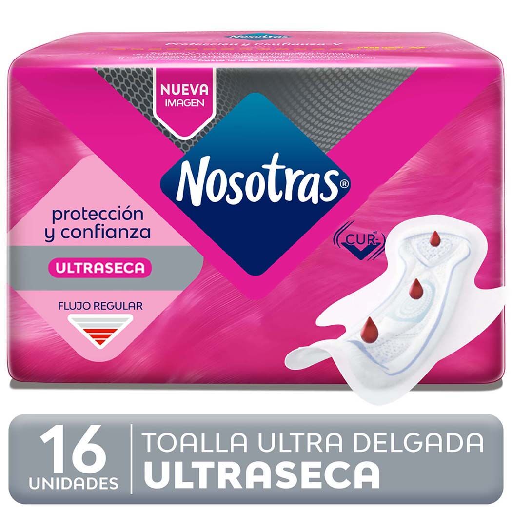 Nosotras Toallas Ultra Invisible Tela Malla Ajuste Seguro 16 Unidades