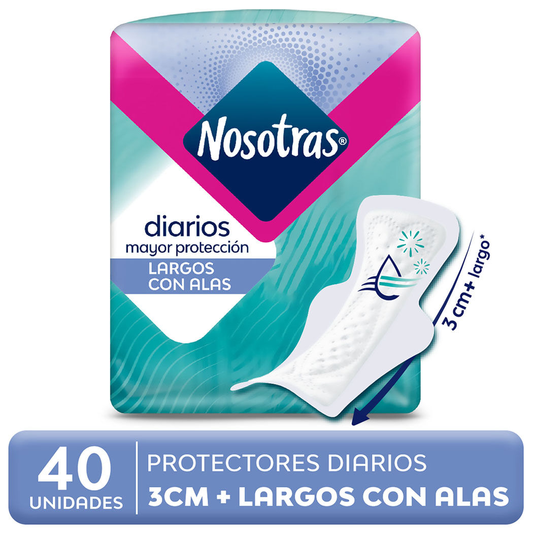 Protectores Diarios Largos con Alas Nosotras 40 Unidades