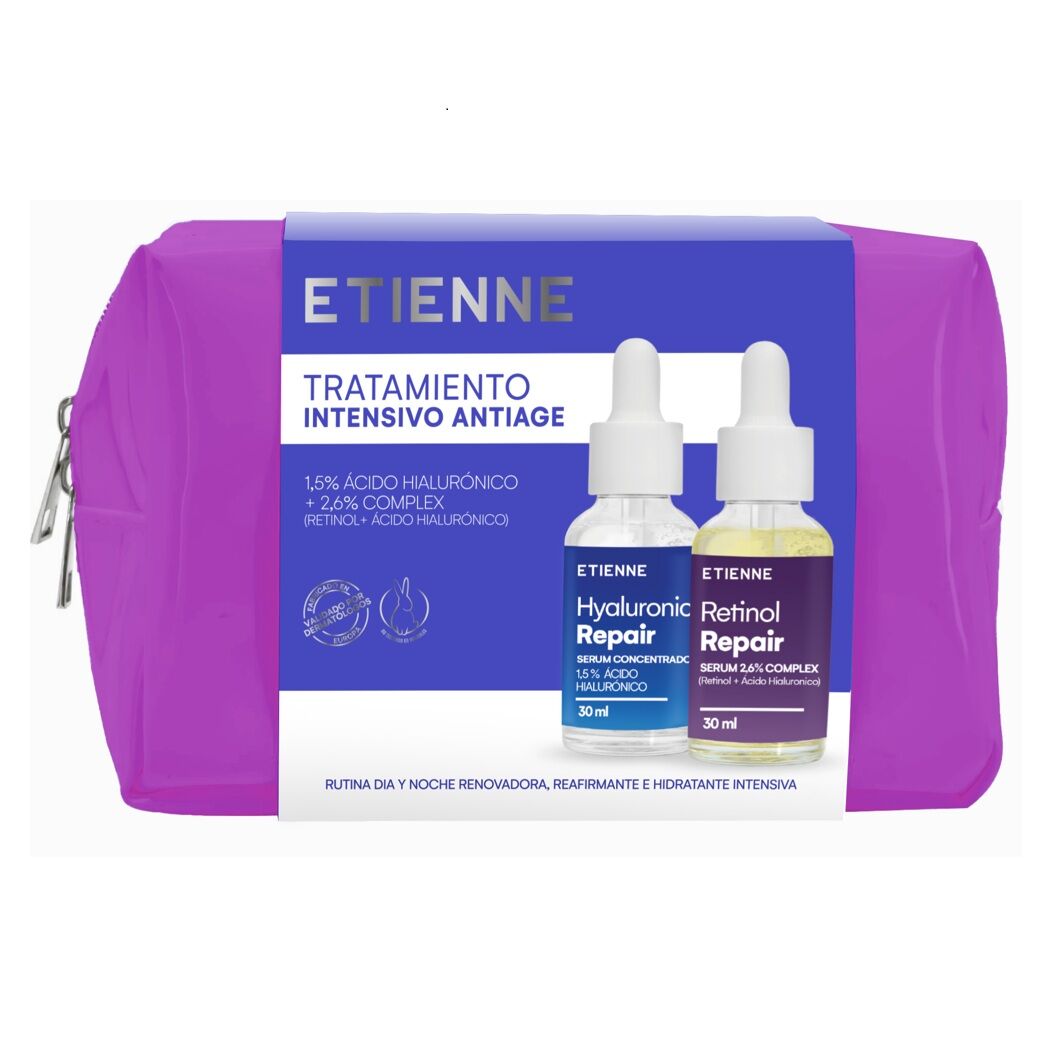 Etienne Tratamiento Antiage Acido Hialuronico 30ml + Retinol 30ml + Cosmetiquero