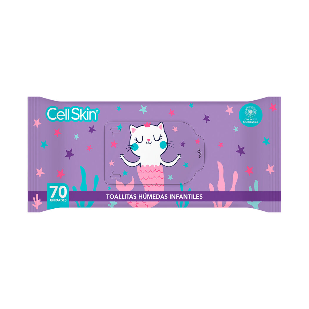 Cell Skin Toallita Húmeda Infantil Gato Sirena 70 Unidades