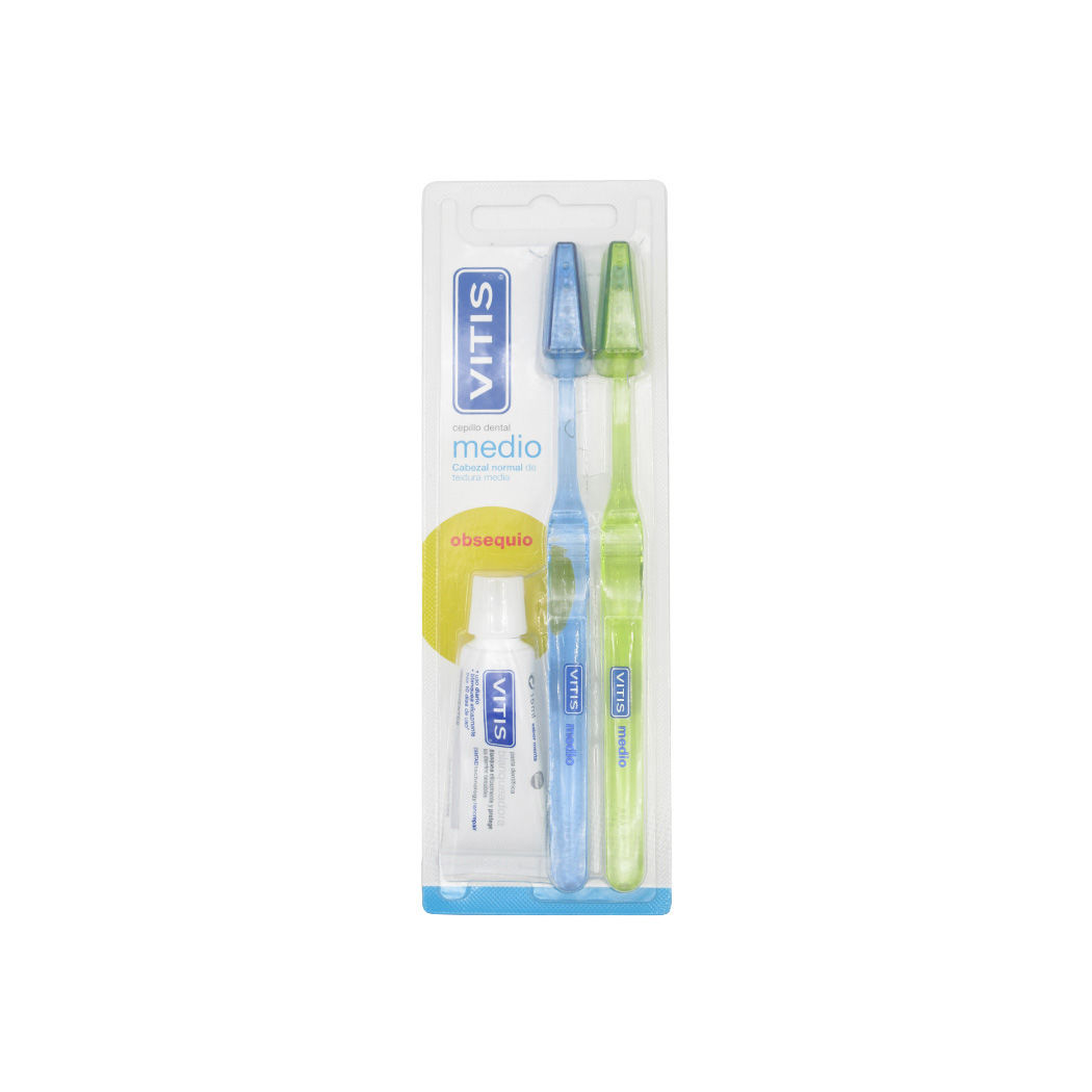 Pack Cepillo Dental Vitis Medio Duplo + Mini Pasta 15ml