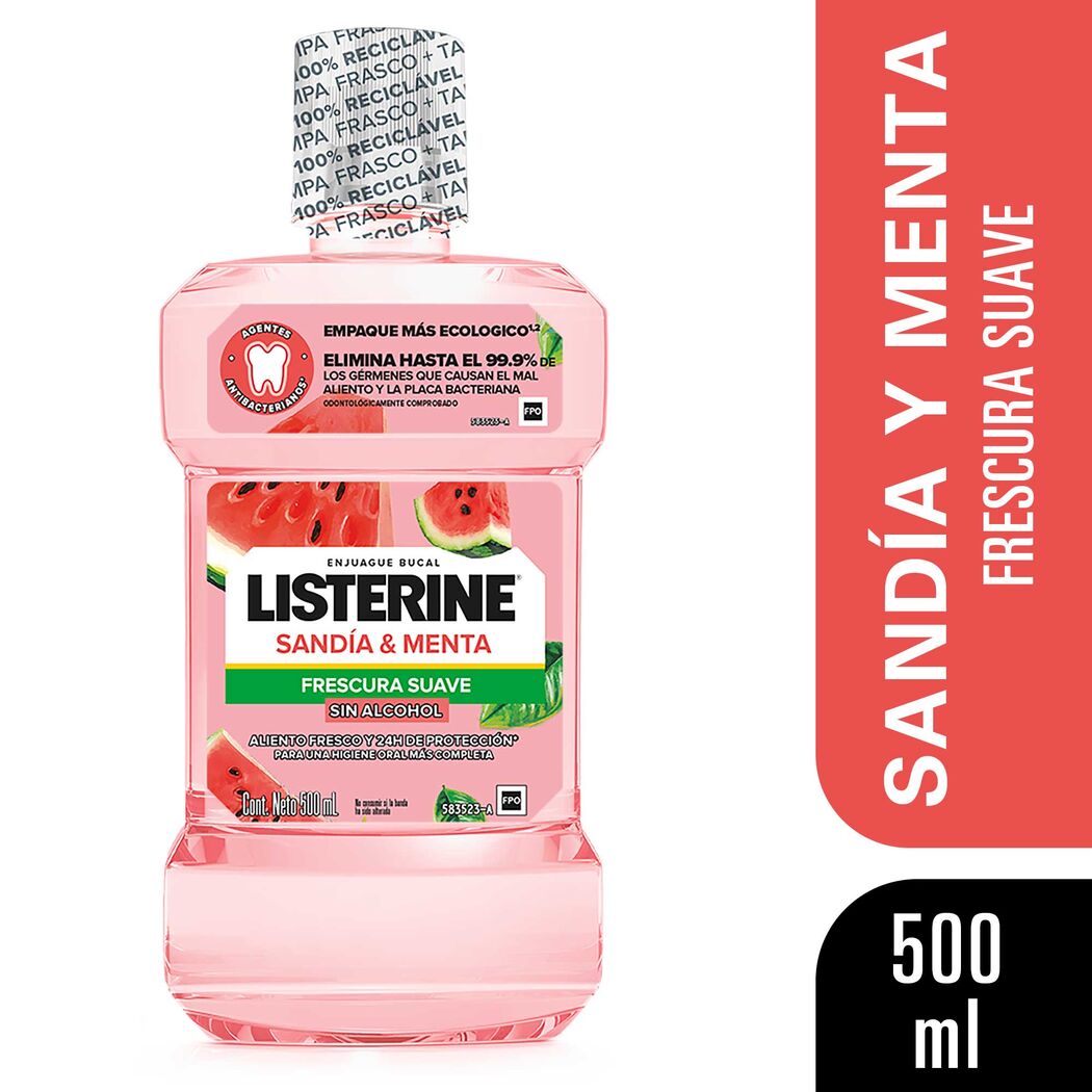 Enjuague Bucal LISTERINE® SANDÍA Frescura Suave Sin Alcohol 500ml