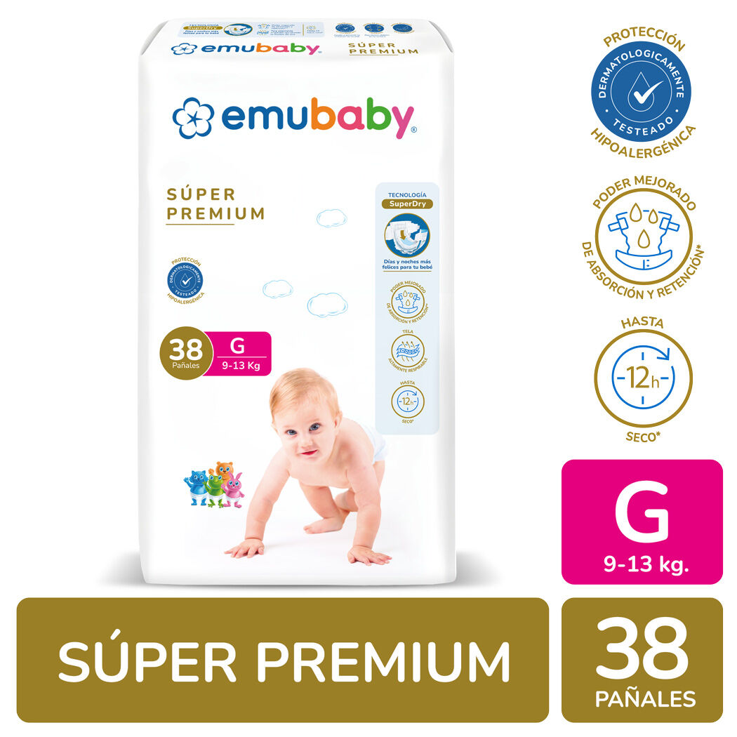 Pañal Desechable Emubaby Super Premium Talla G 38 Unidades