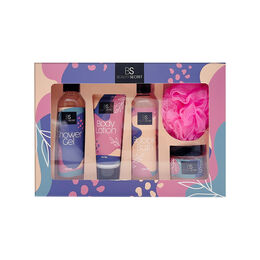 BS Beauty Secret Shower Gel 120ml + Bubble Bath 120ml + Body Lotion 65ml + Body Scrub 50ml + Puff Mesh