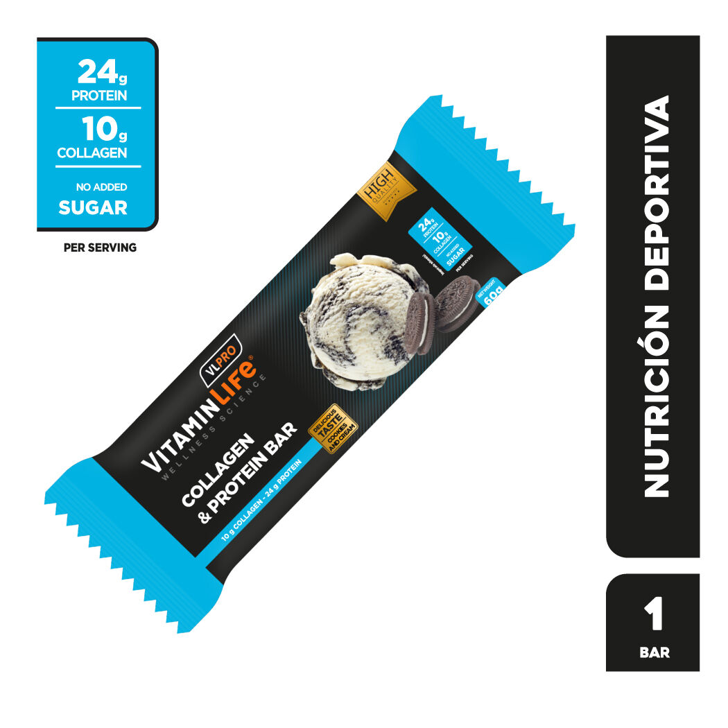 VitaminLife Barras de Proteína + Colágeno Sabor Cookies and Cream