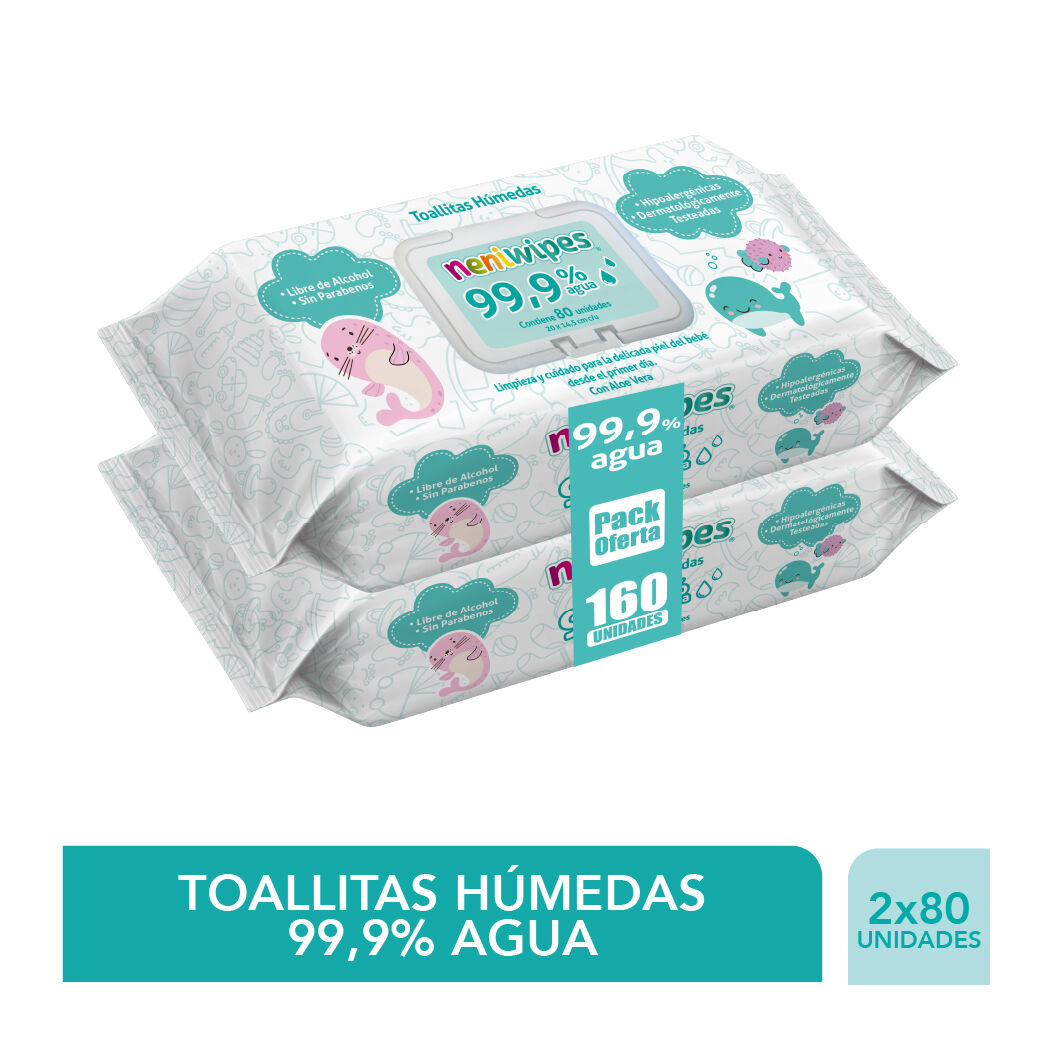 Nenitos Pack Toallitas Húmedas 99,9% Agua 2x80 Unidades