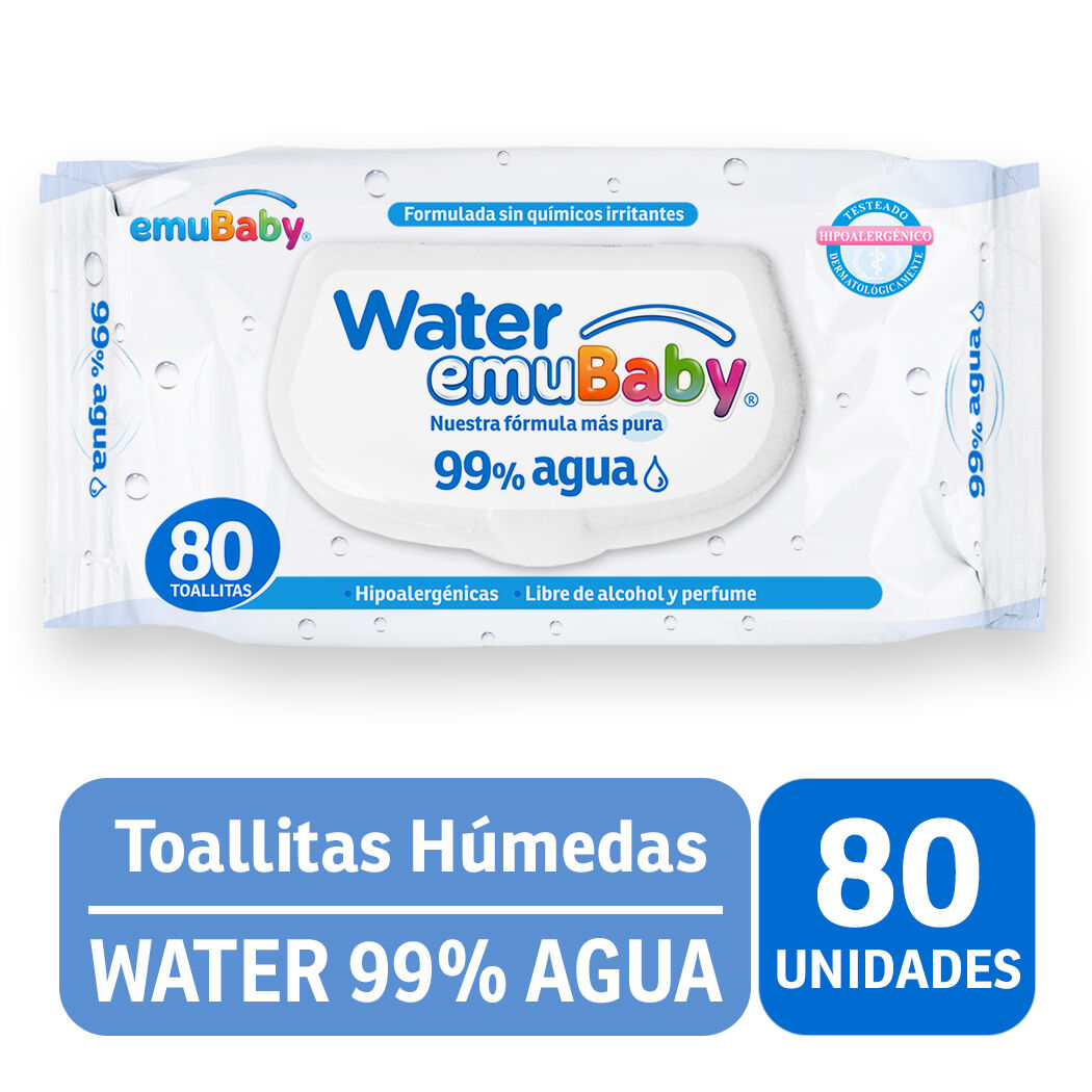 Emubaby Toalla Húmeda Bebé Water 99% Agua 80 Unidades