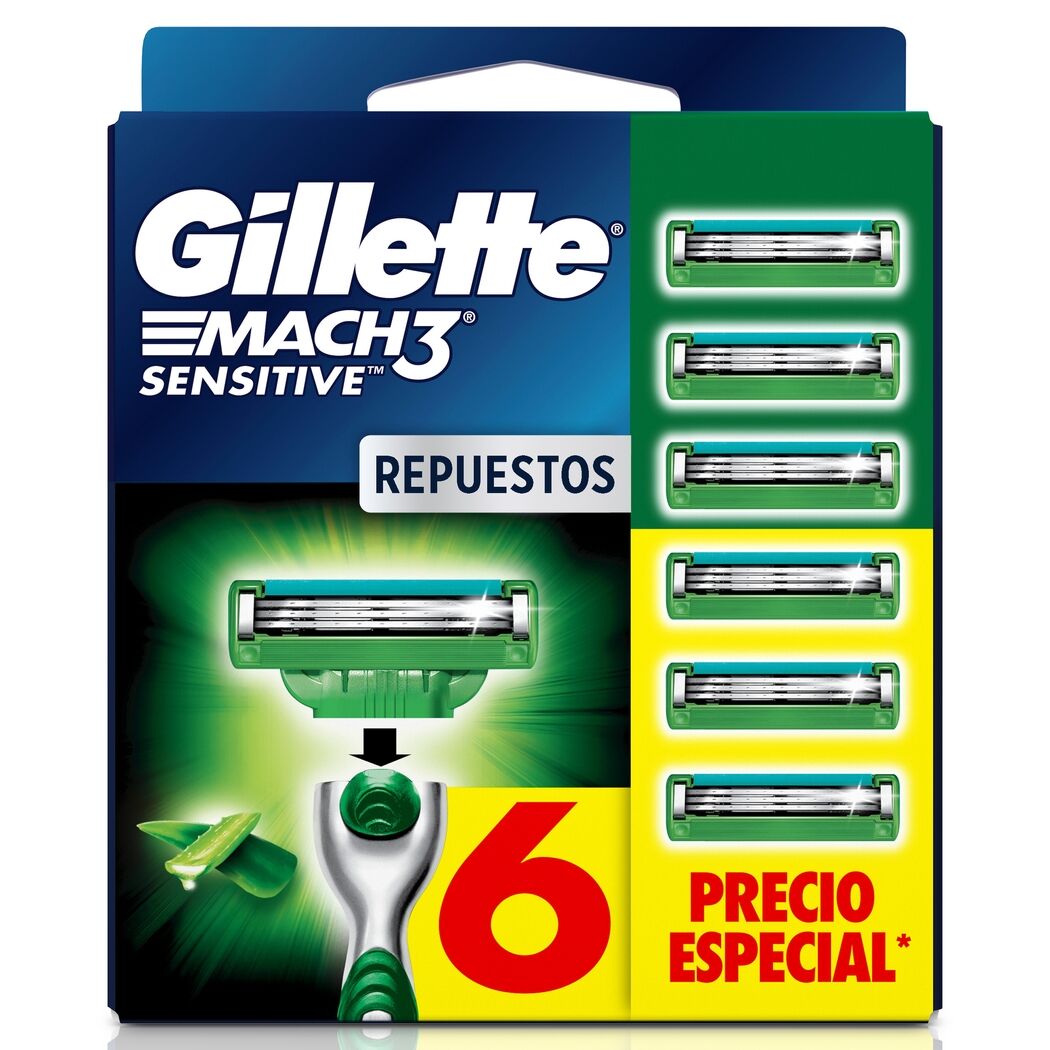 Gillette Mach3 Sensitive 6 Repuestos con Aloe