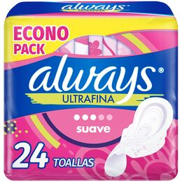 Always Ultrafina Flujo Moderado Suave Toallas Higiénicas 24 Unidades