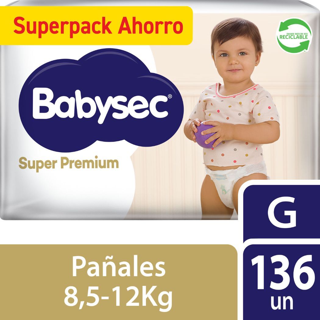 Pañales de Bebé Babysec Super Premium 136 unidades G
