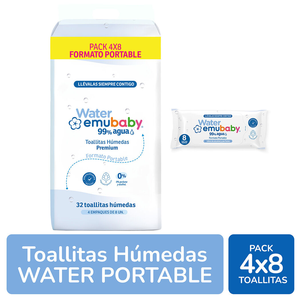 Pack Emubaby Water Toallas Humedas Portable 4x8