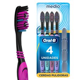 Cepillo de Dientes Oral-B Complete Black Medio, 4 Unidades + 4 Tapas