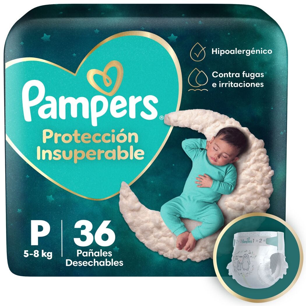 Pañal Pampers Protección Insuperable Talla P 36 Unidades