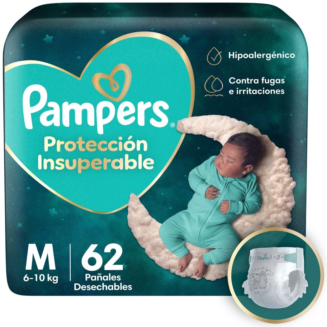 Pañal Pampers Protección Insuperable Talla M 62 Unidades