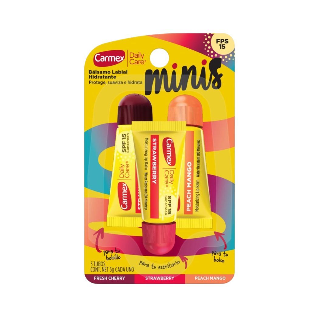 Carmex MINIS Strawberry/Cherry/Peach Mango FPS15