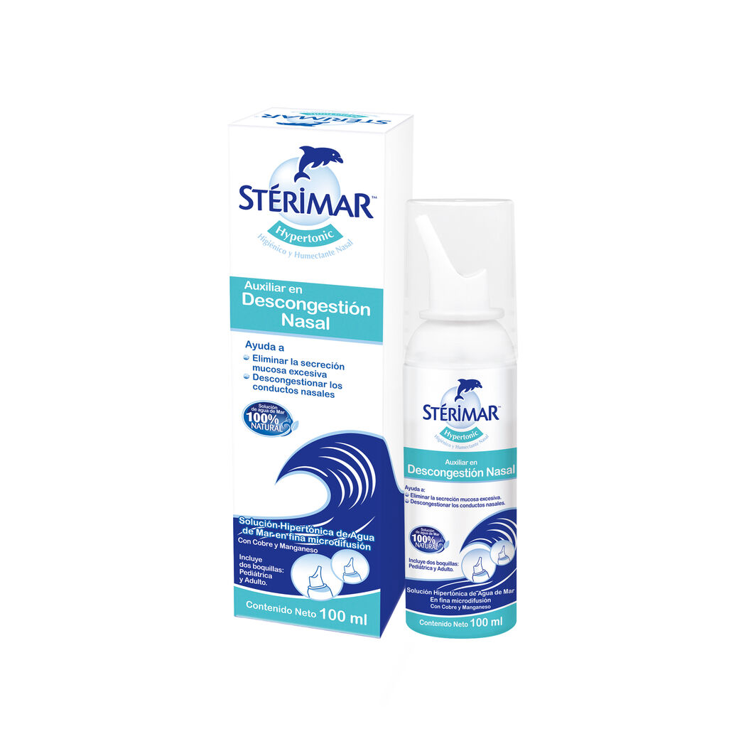 Stérimar Hipertónico Spray Nasal 100ml Agua de Mar Descongestión Nasal Niños y Adultos Alivio Rinitis Sinusitis Resfriado Eliminación de Mucosidad
