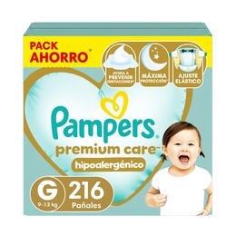 Pampers Pañal Premium Care Tamaño G (9-13 kg) 216 Unidades