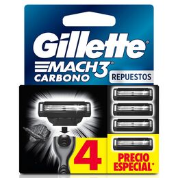 Gillette Mach3 Carbono Repuesto Máquina de Afeitar con Carbón 4 Unidades