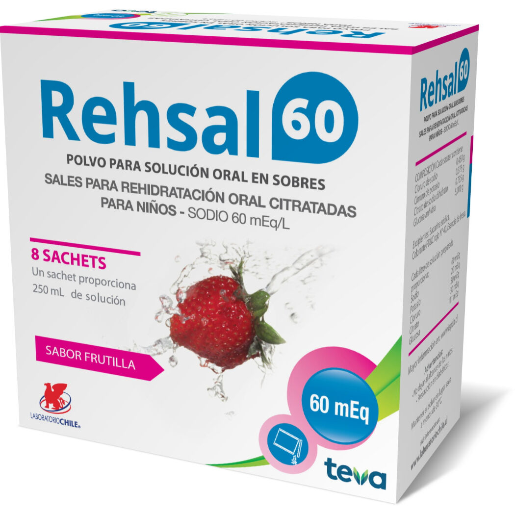 Rehsal 60 Sales Re hidratantes 8 Sobres Frutilla