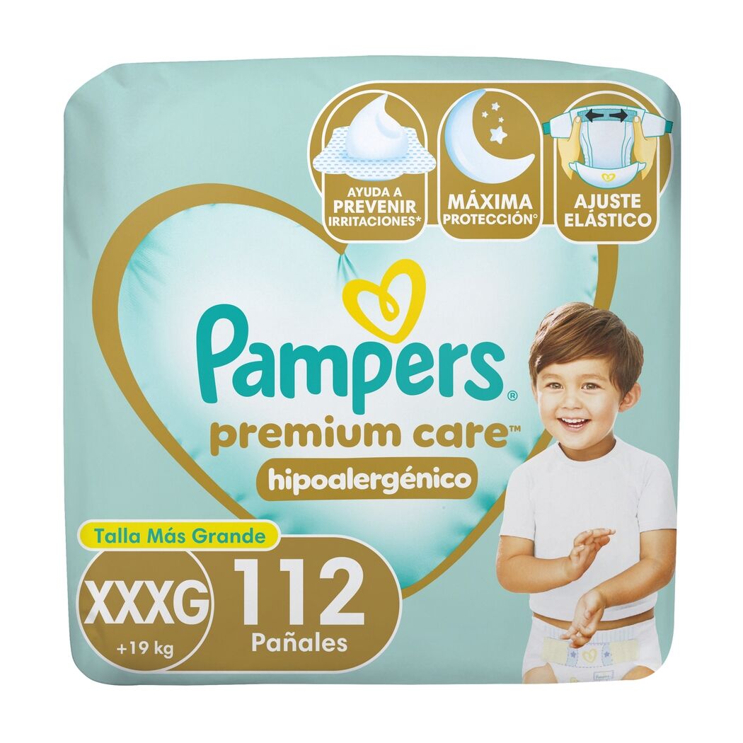 Pañal Pampers Premium Care Tamaño XXXG (+19 kg) 112 Unidades