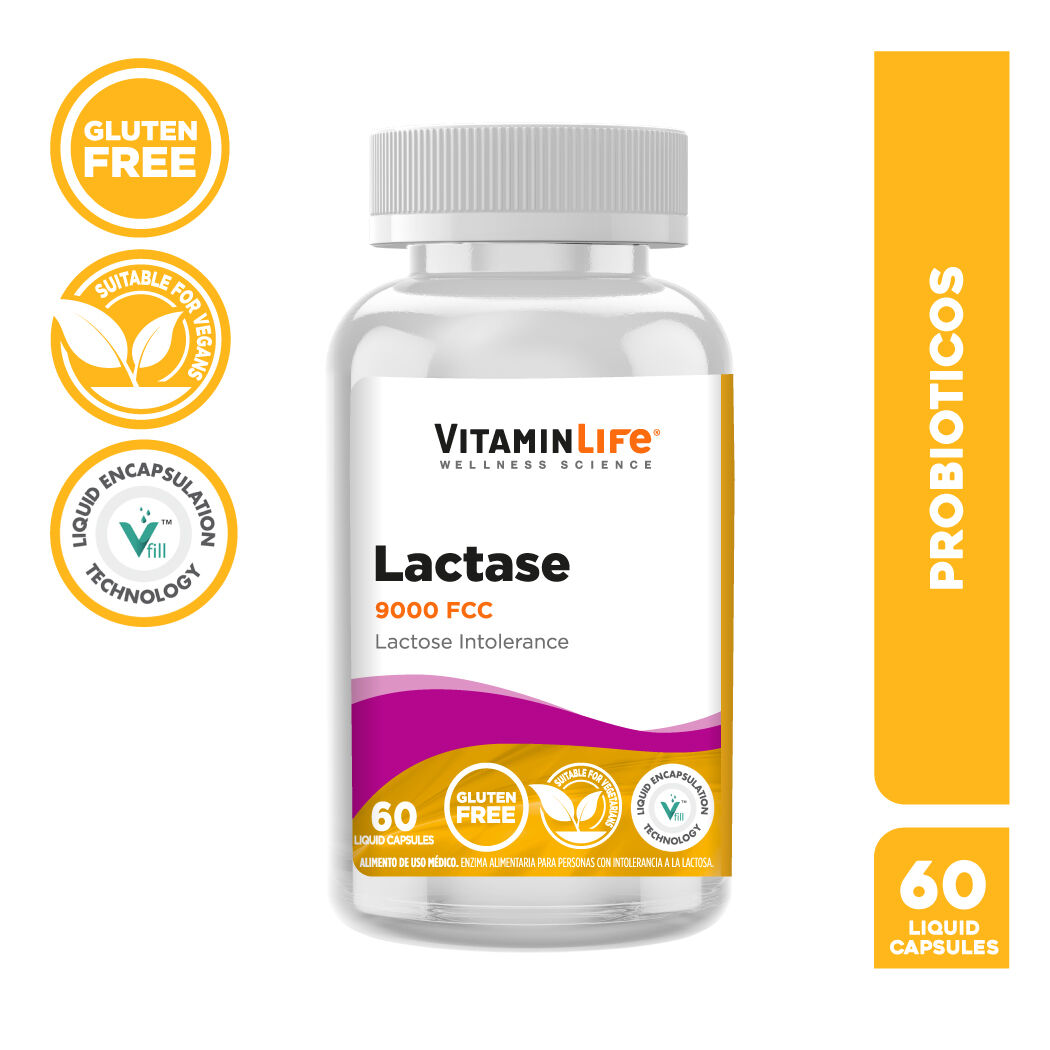 VitaminLife Lactasa 9000 Para Intolerancia a la Lactosa 60 Cápsulas