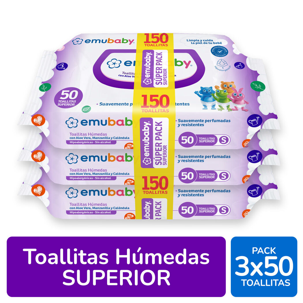 Emubaby Toallitas Húmedas Superior Pack 3 x 50 Unidades