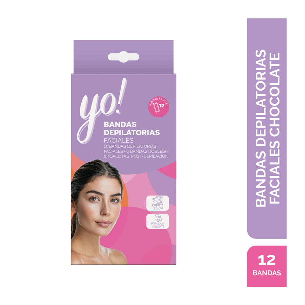 Yo! Bandas Depilatorias Faciales con Extractos de Cacao 12 Unidades