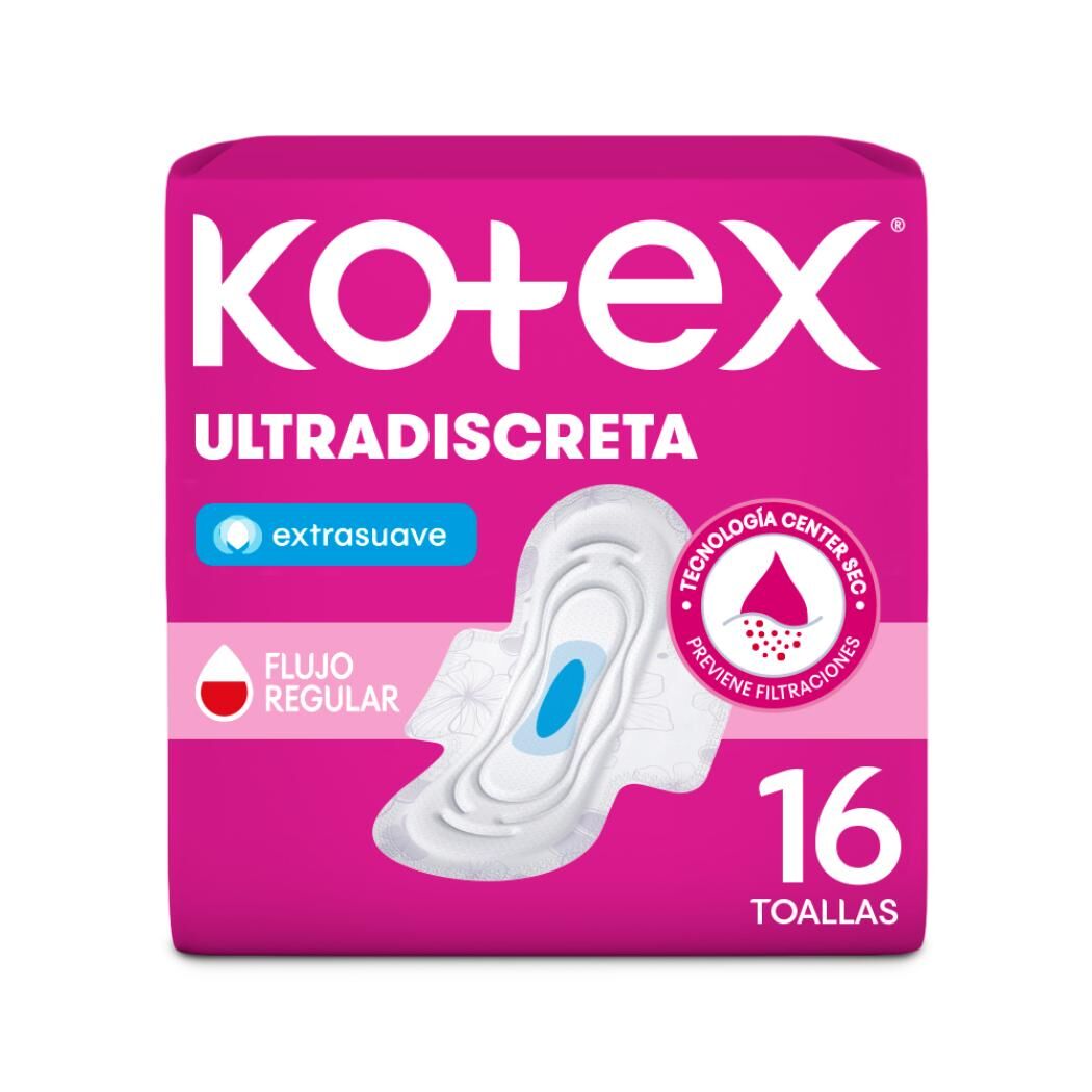 Toalla Higiénica Kotex Ultradiscreta Suave 16 Unidades
