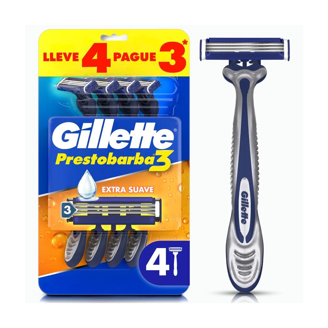 Gillette Máquina De Afeitar Prestobarba3 Con 3 Hojas 4 Unidades ...