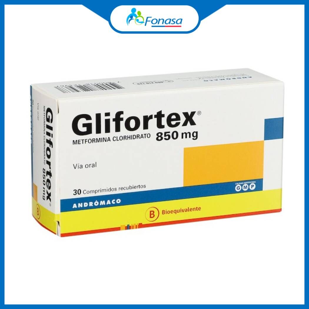 Glifortex (B) Metformina 850mg 30 Comprimidos Recubiertos