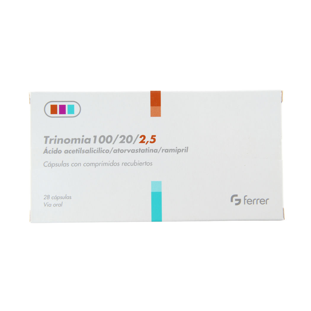 Trinomia 100/20/2.5 Acido Acetilsalicilico / Atorvastatina / Ramipril 28 Cápsulas