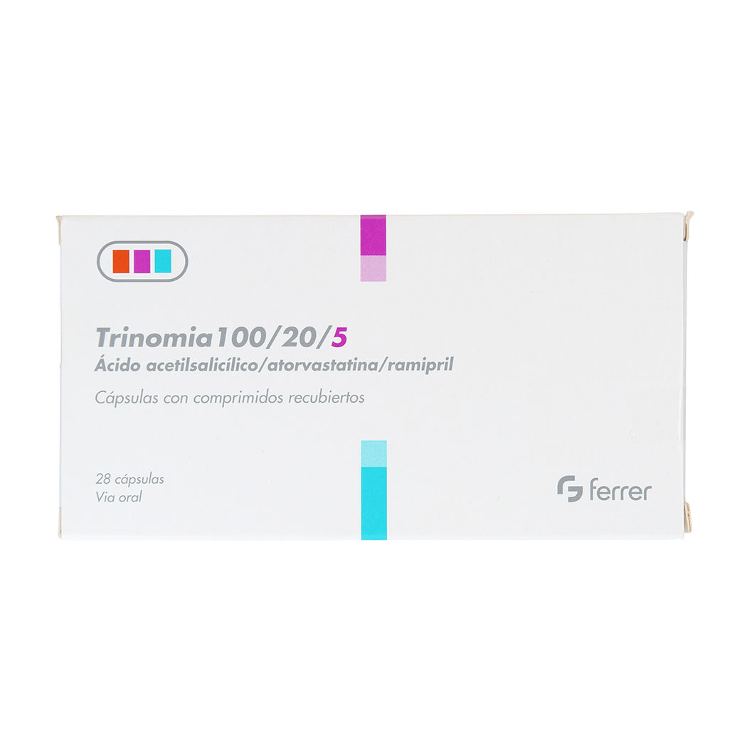 Trinomia 100/20/5 Acido Acetilsalicilico / Atorvastatina / Ramipril 28 Cápsulas