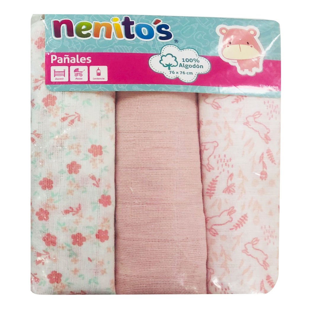 Pañal de Gasa Nenitos Rosado 3 Unidades