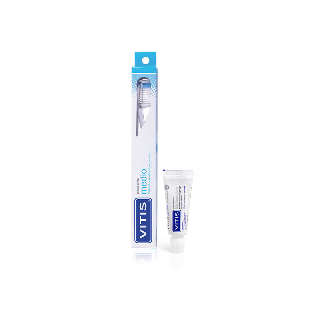 Pack Cepillo Dental VITIS® Medio + Mini Pasta 15ml
