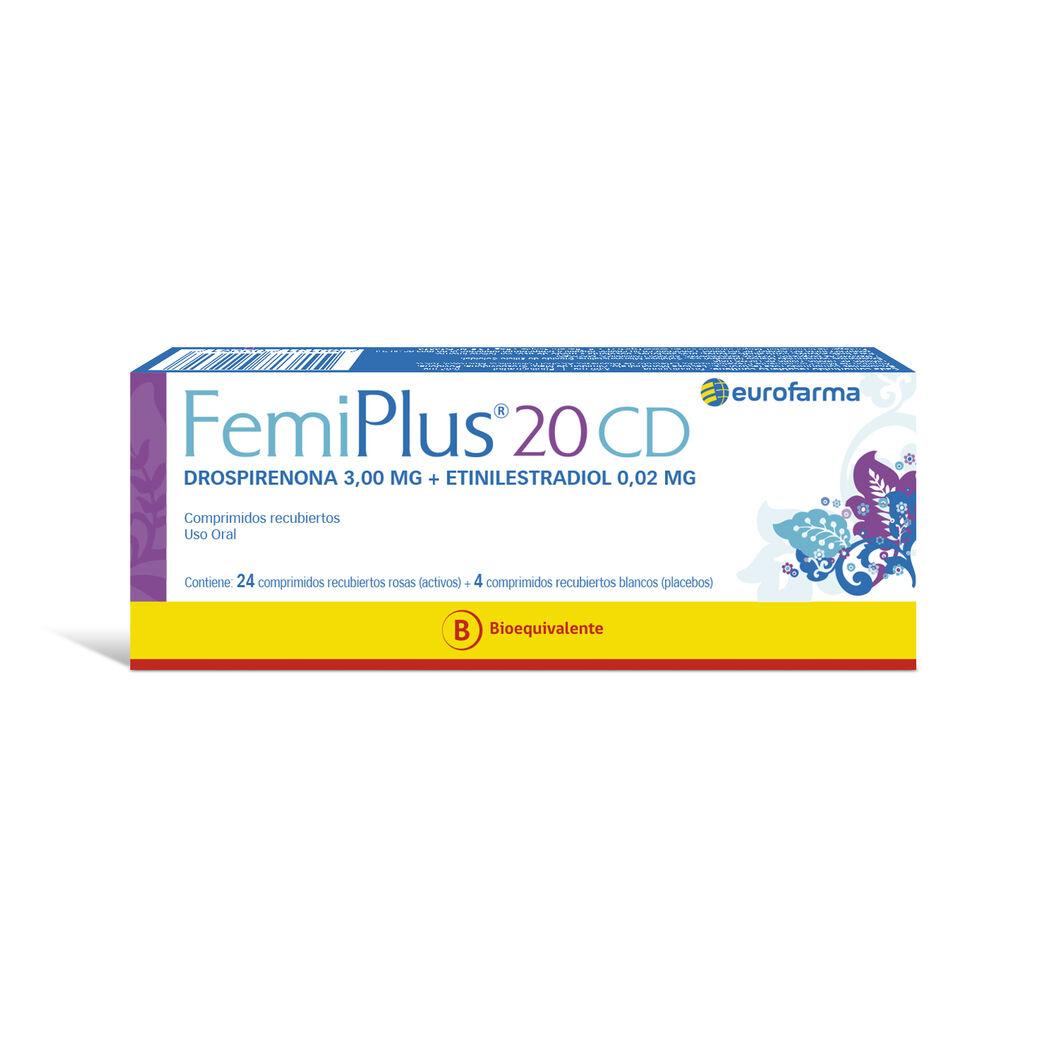 FemiPlus 20 CD Etinilestradiol / Drospirenona 3/0.02 28 Comprimidos Recubiertos