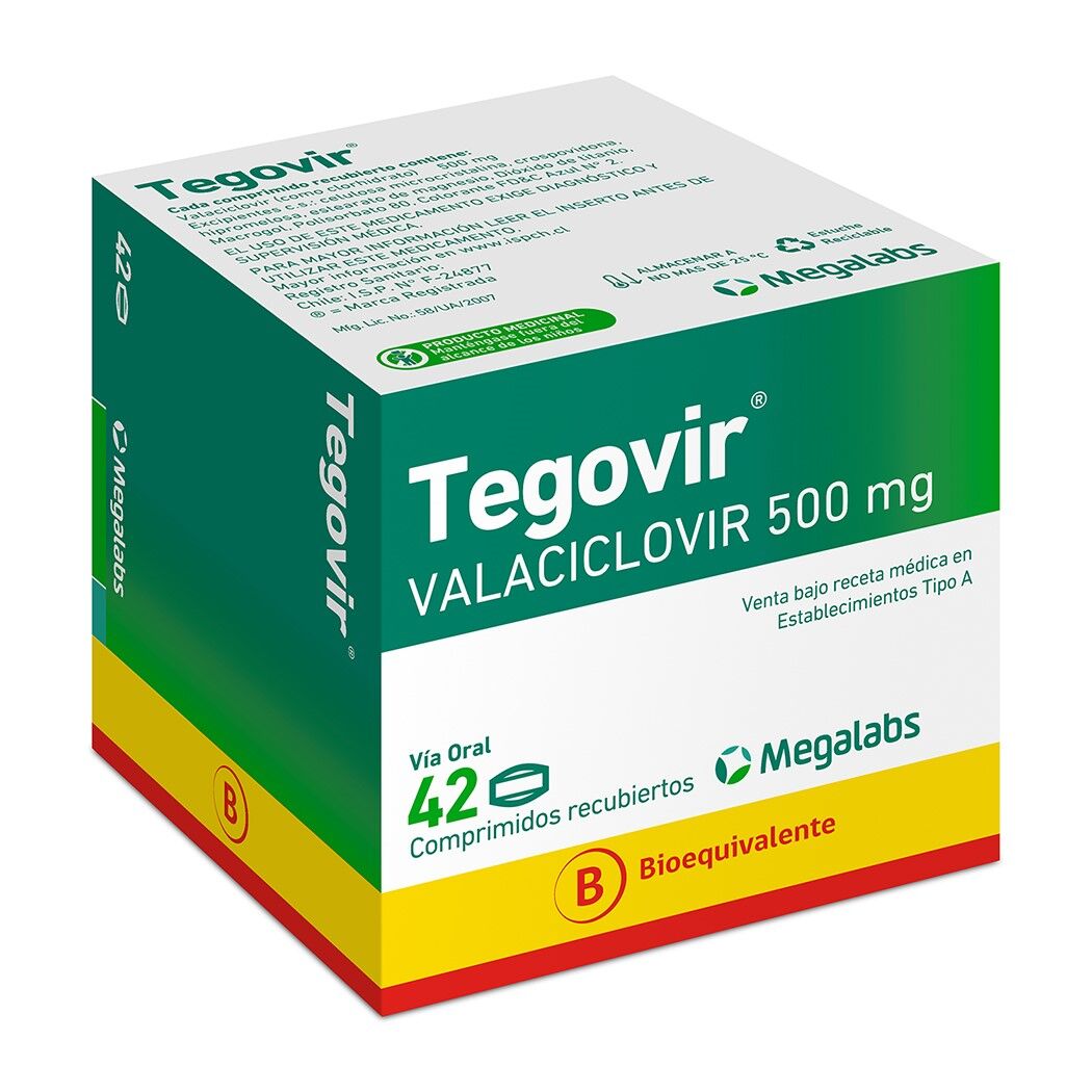 Tegovir (B) Valaciclovir 500mg 42 Comprimidos Recubiertos