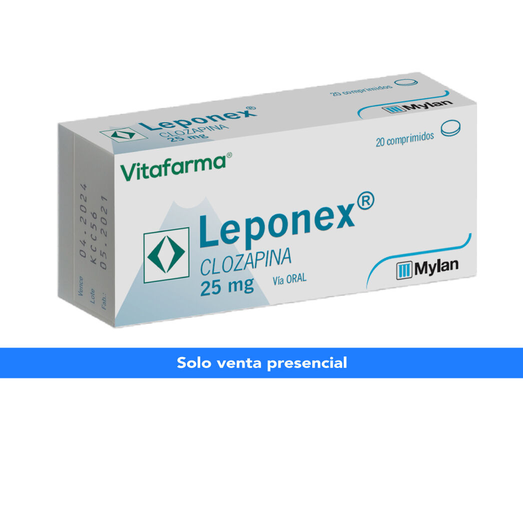 Leponex Clozapina 25mg 20 Comprimidos